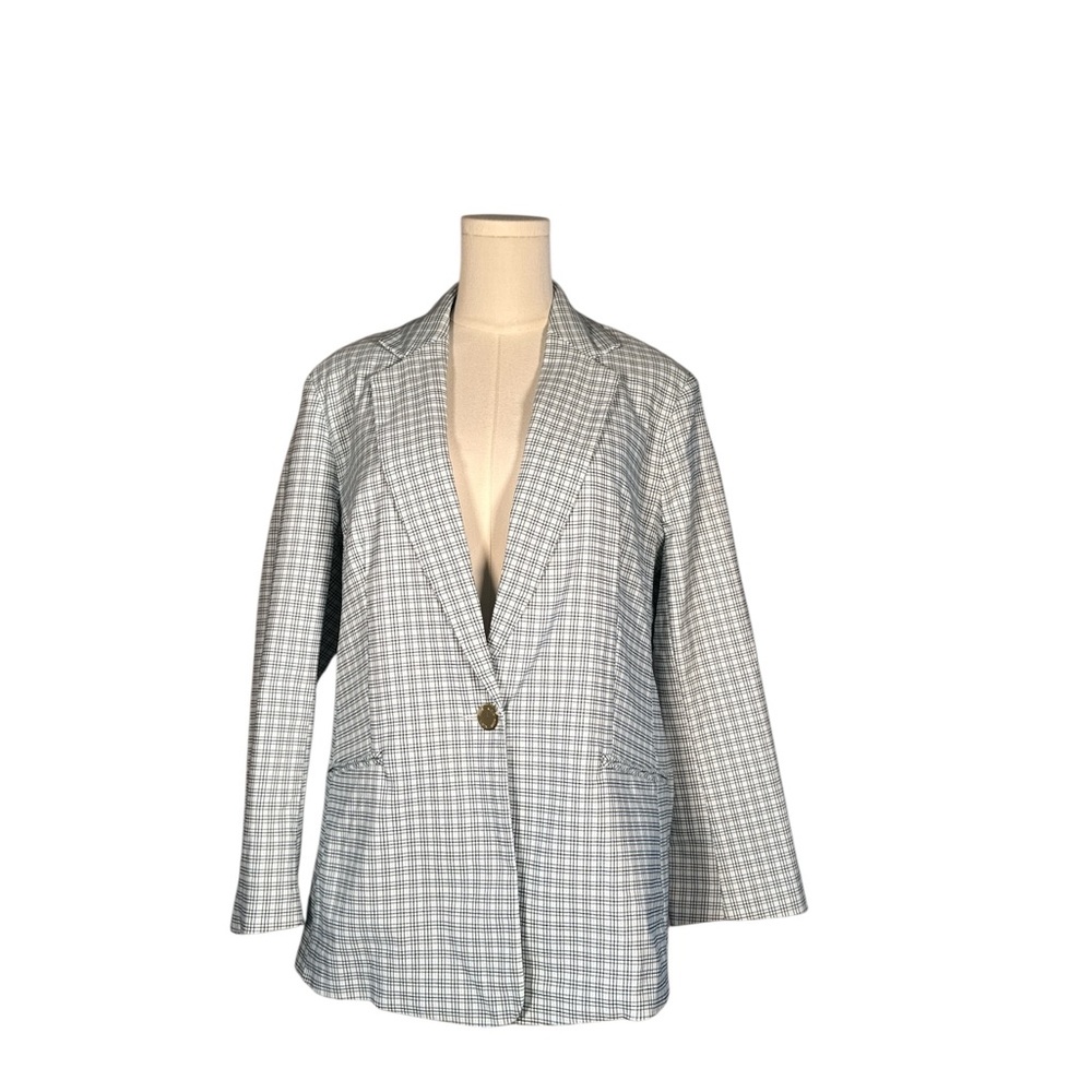 Anne Klein‎ Light Gray Checkered Blazer